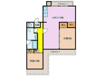 グランドヒルズ桔梗が丘4号棟(2LDK/2階)の間取り写真