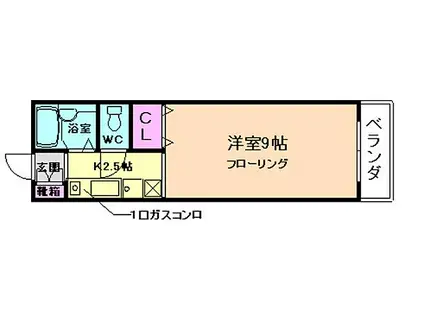 阪急箕面線 牧落駅 徒歩3分 4階建 築37年(1K/3階)の間取り写真
