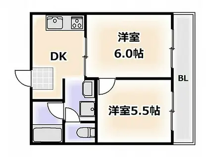 大阪メトロ堺筋線 恵美須町駅 徒歩4分 10階建 築35年(2DK/6階)の間取り写真