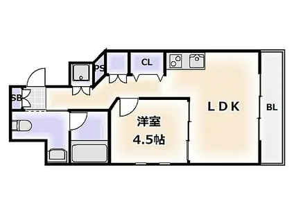 大阪メトロ御堂筋線 大国町駅 徒歩3分 9階建 築19年(1LDK/5階)の間取り写真