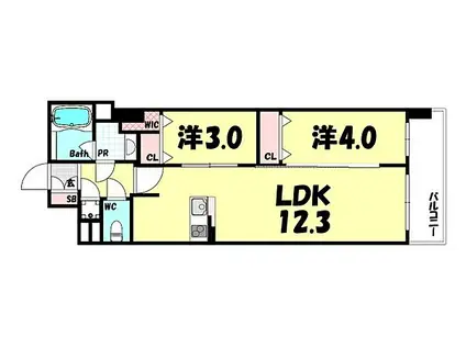 セレニテ神戸ミラク(2LDK/15階)の間取り写真