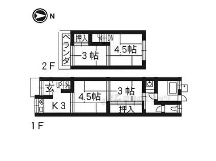 京都地下鉄東西線 石田駅(京都市営) 徒歩10分 2階建 築55年(4K)の間取り写真