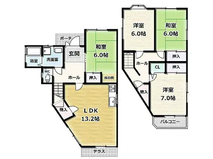 近鉄京都線 小倉駅(京都) 徒歩8分 2階建 築26年(4LDK)の間取り写真