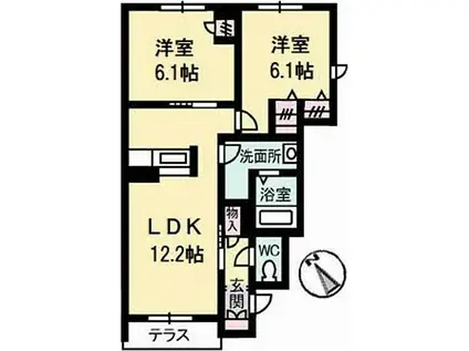 シャーメゾン千里(2LDK/1階)の間取り写真