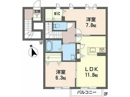 プロヌーブ南矢三(2LDK/2階)の間取り写真