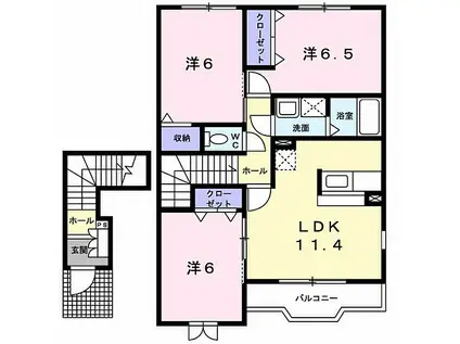 グレイスフル C(3LDK/2階)の間取り写真