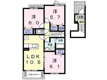 エトワール沖洲B(3LDK/2階)の間取り写真
