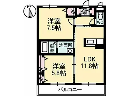 JR徳島線 徳島駅 バス乗車時間：7分 福島明神前バス停で下車 徒歩4分 3階建 築12年(2LDK/3階)の間取り写真