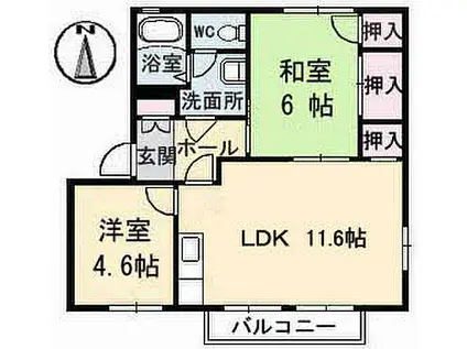 ディアス清水(2LDK/2階)の間取り写真