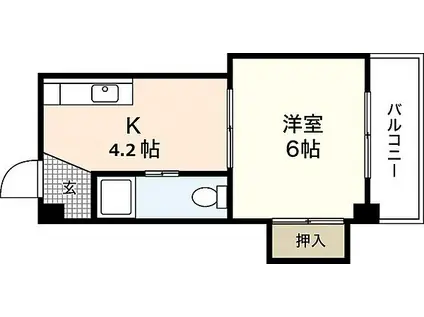 広島電鉄8系統 寺町駅 徒歩3分 4階建 築47年(1DK/3階)の間取り写真