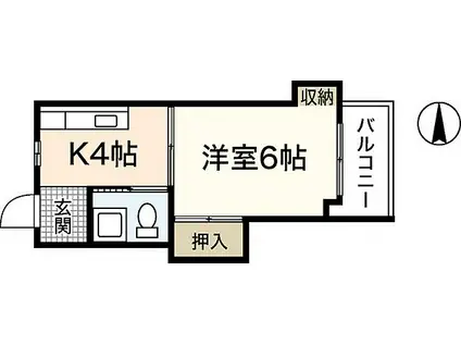 広島電鉄8系統 寺町駅 徒歩3分 4階建 築47年(1DK/4階)の間取り写真