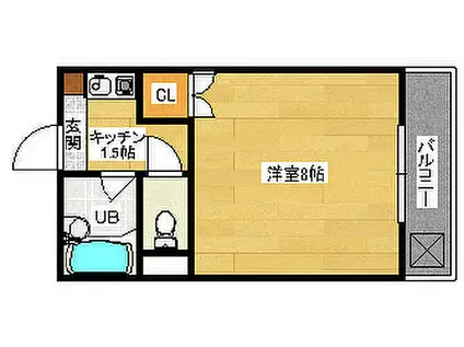 広島電鉄1系統 宇品三丁目駅 徒歩19分 4階建 築31年(1K/4階)の間取り写真