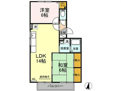 JR芸備線 矢賀駅 徒歩17分 3階建 築27年(2LDK/3階)の間取り写真