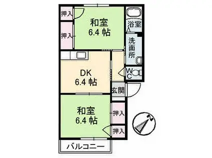 JR山陽本線 五日市駅 徒歩10分 2階建 築29年(2DK/2階)の間取り写真