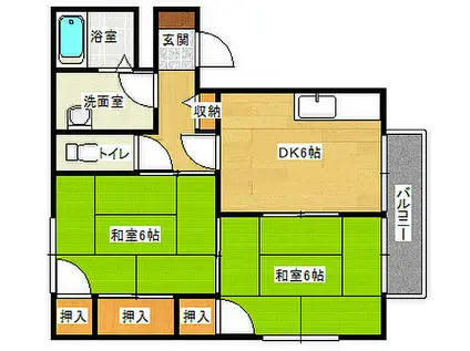 JR芸備線 戸坂駅 徒歩17分 2階建 築31年(2DK/1階)の間取り写真