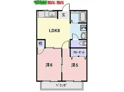 朝霧ハイツ A棟(2LDK/2階)の間取り写真