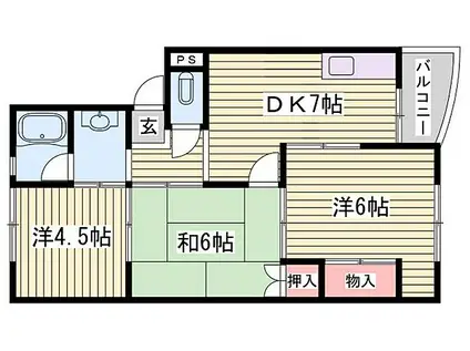 藤本ハイツ(3DK/1階)の間取り写真
