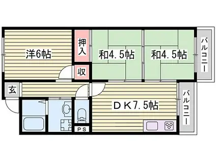 霞ヶ丘レジデンス(3DK/3階)の間取り写真