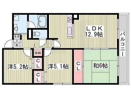 ポーセリアン(3LDK/3階)の間取り写真