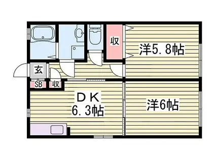 シャーメゾン六分一A棟(2DK/1階)の間取り写真