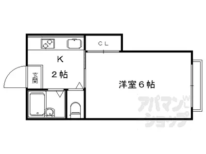 阪急京都本線 西京極駅 徒歩8分 3階建 築45年(1K/2階)の間取り写真