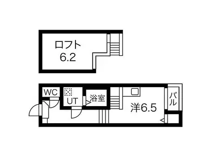 名古屋市営名港線 六番町駅 徒歩8分 2階建 築8年(1SK/2階)の間取り写真