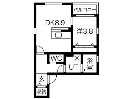 名古屋市営名城線 黒川駅(愛知) 徒歩9分 3階建 築1年(1LDK/1階)の間取り写真