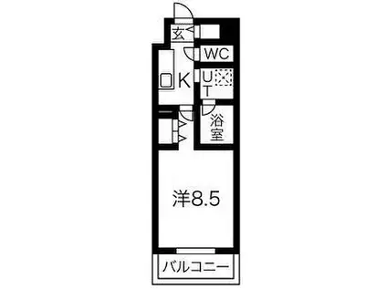 名古屋市営桜通線 国際センター駅(愛知) 徒歩10分 15階建 築5年(1K/9階)の間取り写真