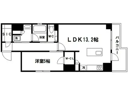 リンクハウス心斎橋(1LDK/13階)の間取り写真