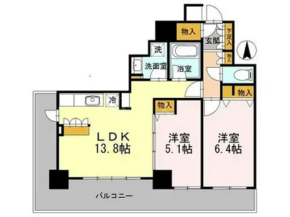 カスタリアタワー長堀橋(2LDK/12階)の間取り写真