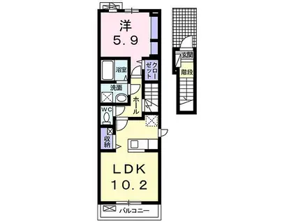 プラシード西岡崎(1LDK/2階)の間取り写真