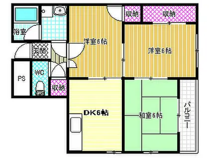 JPアパートメント藤井寺2(3DK/2階)の間取り写真