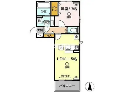 セレブ荒尾(1LDK/3階)の間取り写真