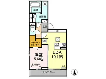 JR日豊本線 大在駅 徒歩16分 3階建 築5年(1LDK/1階)の間取り写真