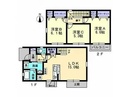 JR予讃線 市坪駅 徒歩24分 2階建 築12年(3LDK)の間取り写真