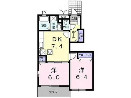 メゾン・ソレイユC(2DK/1階)の間取り写真