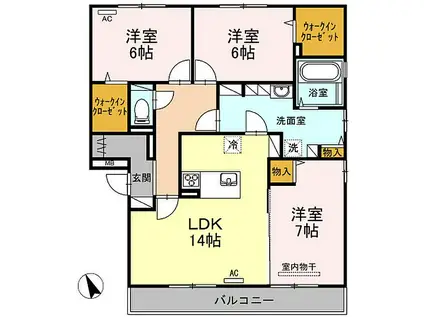 ファミーユ曙(3LDK/3階)の間取り写真