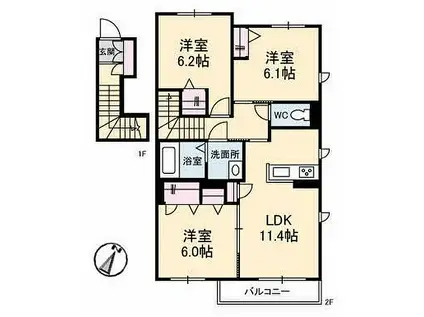 もみじコート A棟(3LDK/2階)の間取り写真