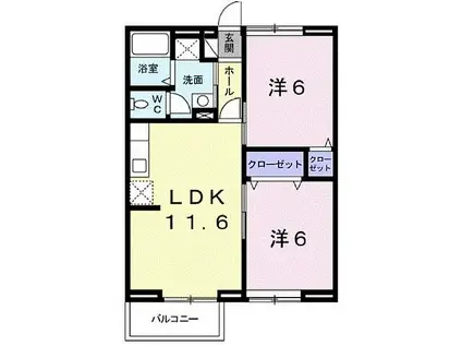 アルファワン(2LDK/2階)の間取り写真