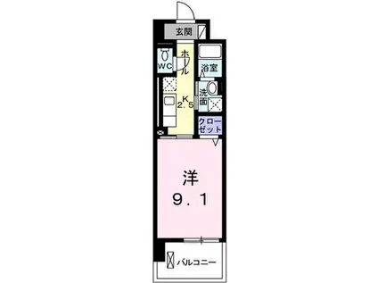 ポーシェガーデンⅡ(1K/4階)の間取り写真