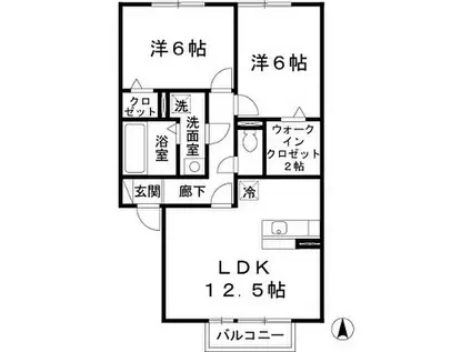 プリンシプル Ⅰ棟(2LDK/2階)の間取り写真