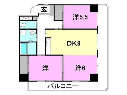 ランドマーク一番町(3DK/5階)の間取り写真