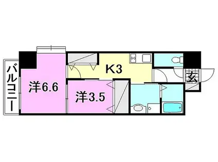 ライフコート千舟(2K/6階)の間取り写真