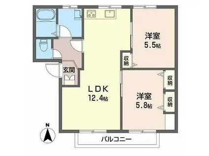カルテット北斉院(2LDK/2階)の間取り写真