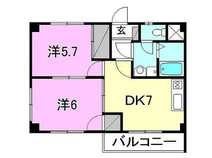 コートハウスⅢ(2DK/2階)の間取り写真