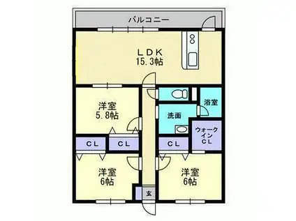 エリヴェール道後(3LDK/3階)の間取り写真