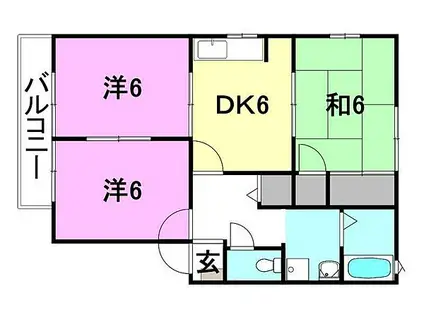 オークヴィラA棟(3DK/1階)の間取り写真