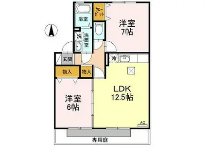 リビングタウン高岡Ⅱ(2LDK/1階)の間取り写真