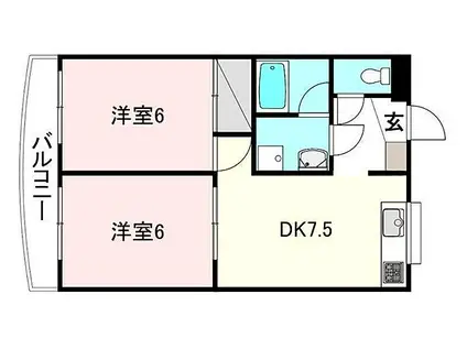 KBコート本町Ⅱ(2DK/6階)の間取り写真