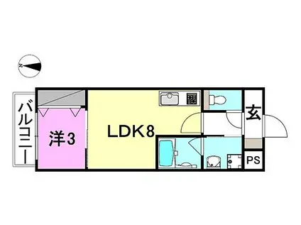 メゾンドール平和通(1LDK/6階)の間取り写真